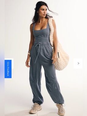 NWOT Free People Blue Inbound Onesie Drawstring Track Joggers